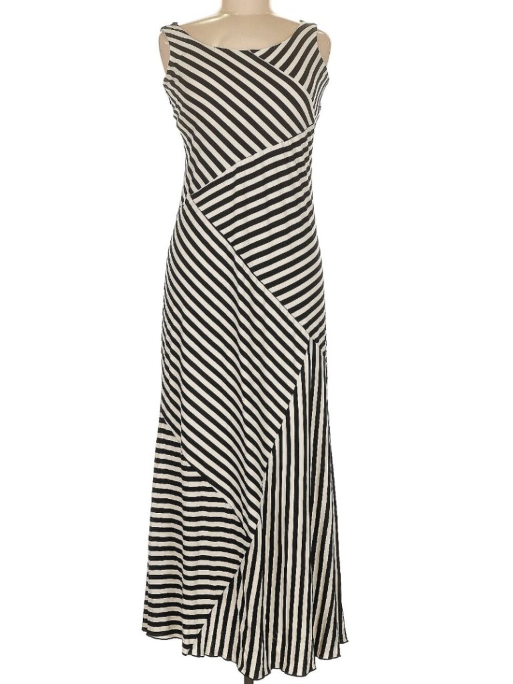 AGB Black And Cream Multi-Directional Striped Sleeveless Dress Size 6